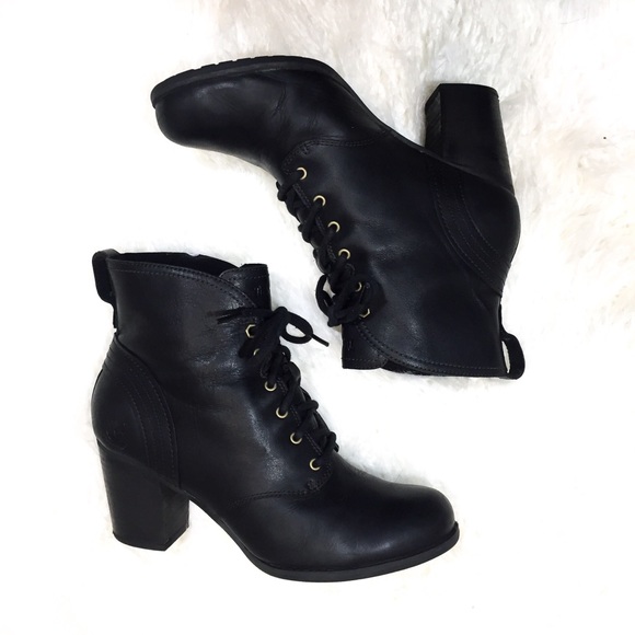 Timberland Shoes - Timberland Heeled Leather Booties Black 9.5